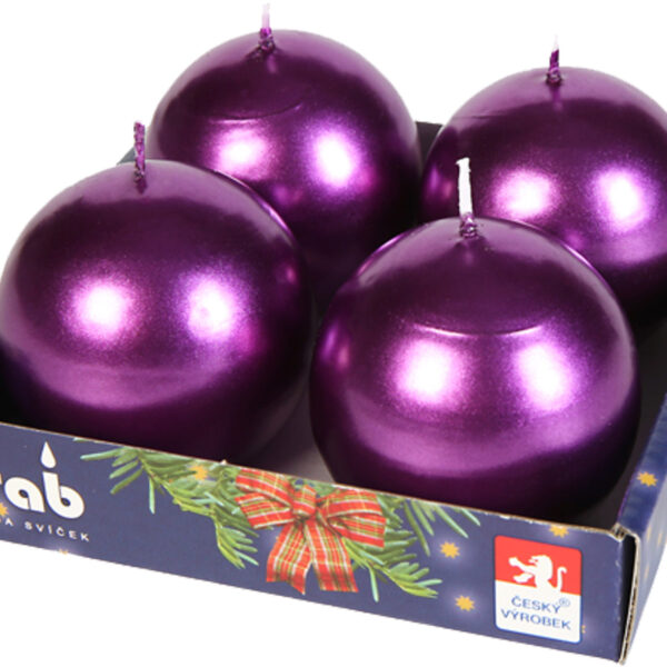 Svíčka adventní koule 60 mm - metalická fialová (4ks)