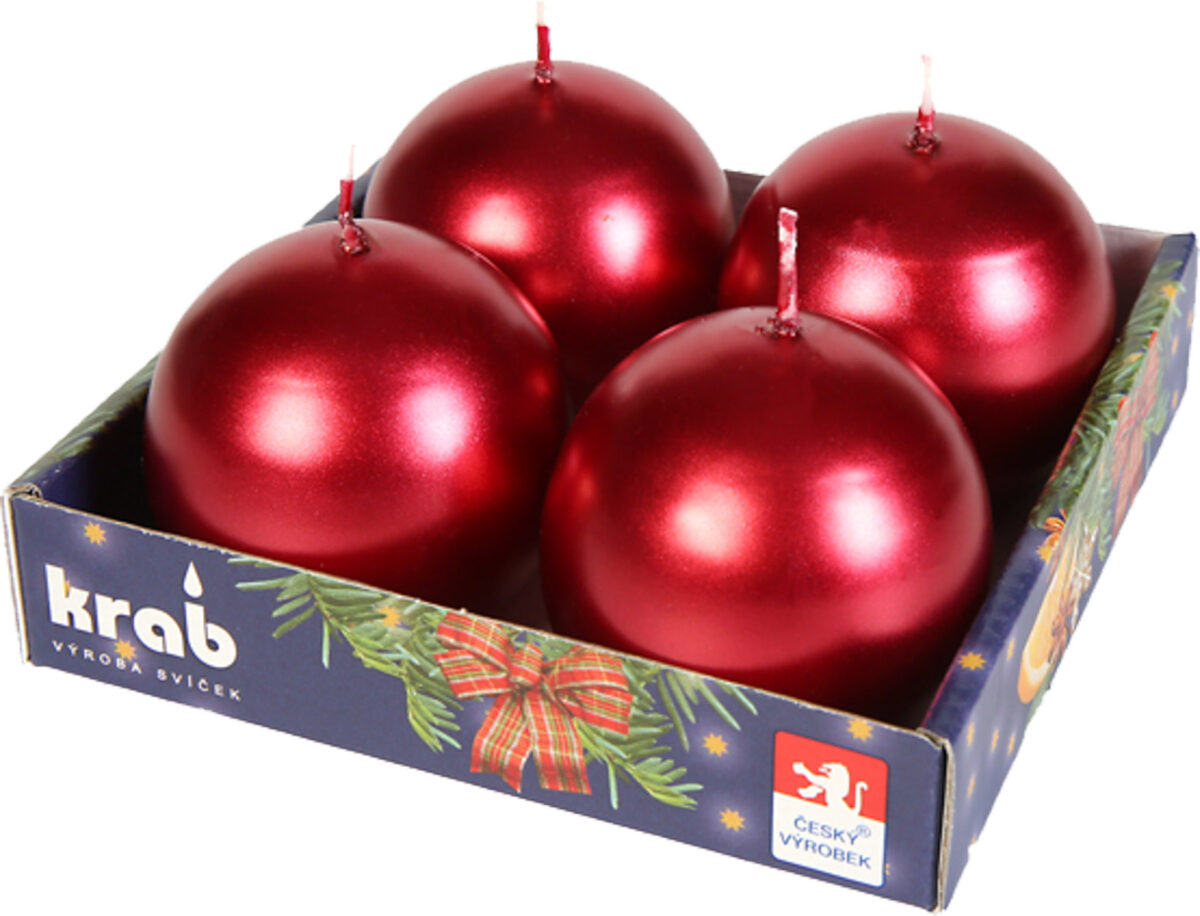 Svíčka adventní koule 60 mm - metalická bordó (4ks) - Image 1