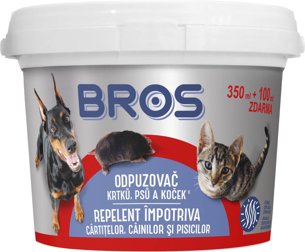 Bros - práškový odpuzovač krtků, psů a koček 350 ml + 100 ml zdarma - Image 1