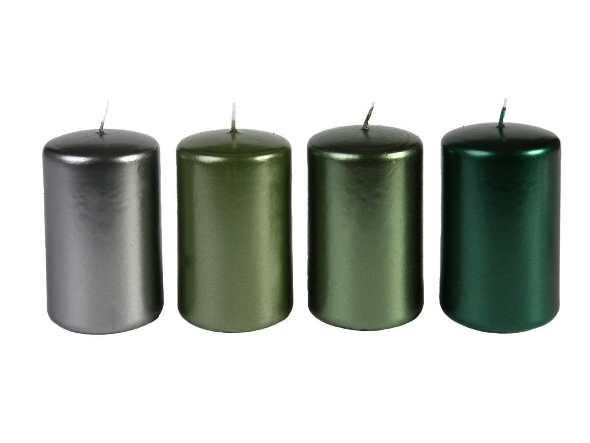 Svíčka adventní válec 60x100 mm - metalická mix zelená (4ks) - Image 1