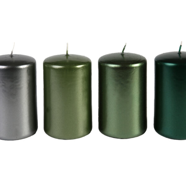 Svíčka adventní válec 60x100 mm - metalická mix zelená (4ks)
