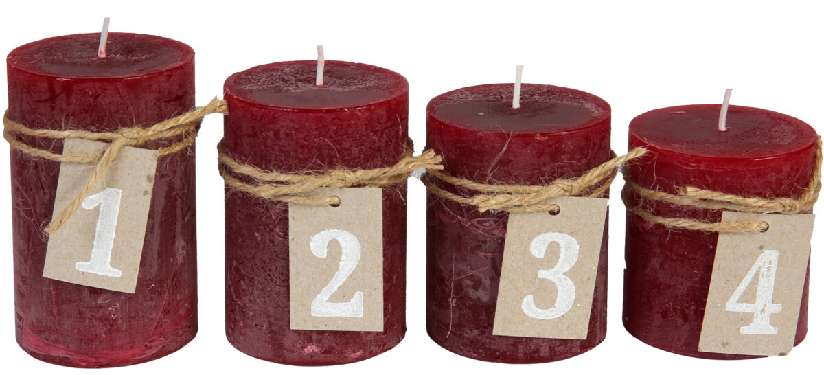 Svíčka adventní schody 60x70/80/90/100 mm rustik- bordó (4ks) - Image 1